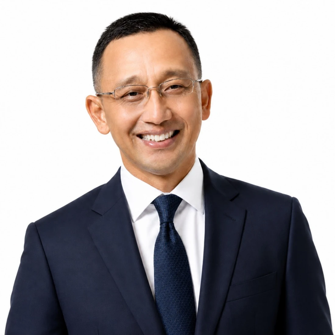 Portrait of Zulfikar M. Rachman (Coach Kangzul), wearing a navy suit